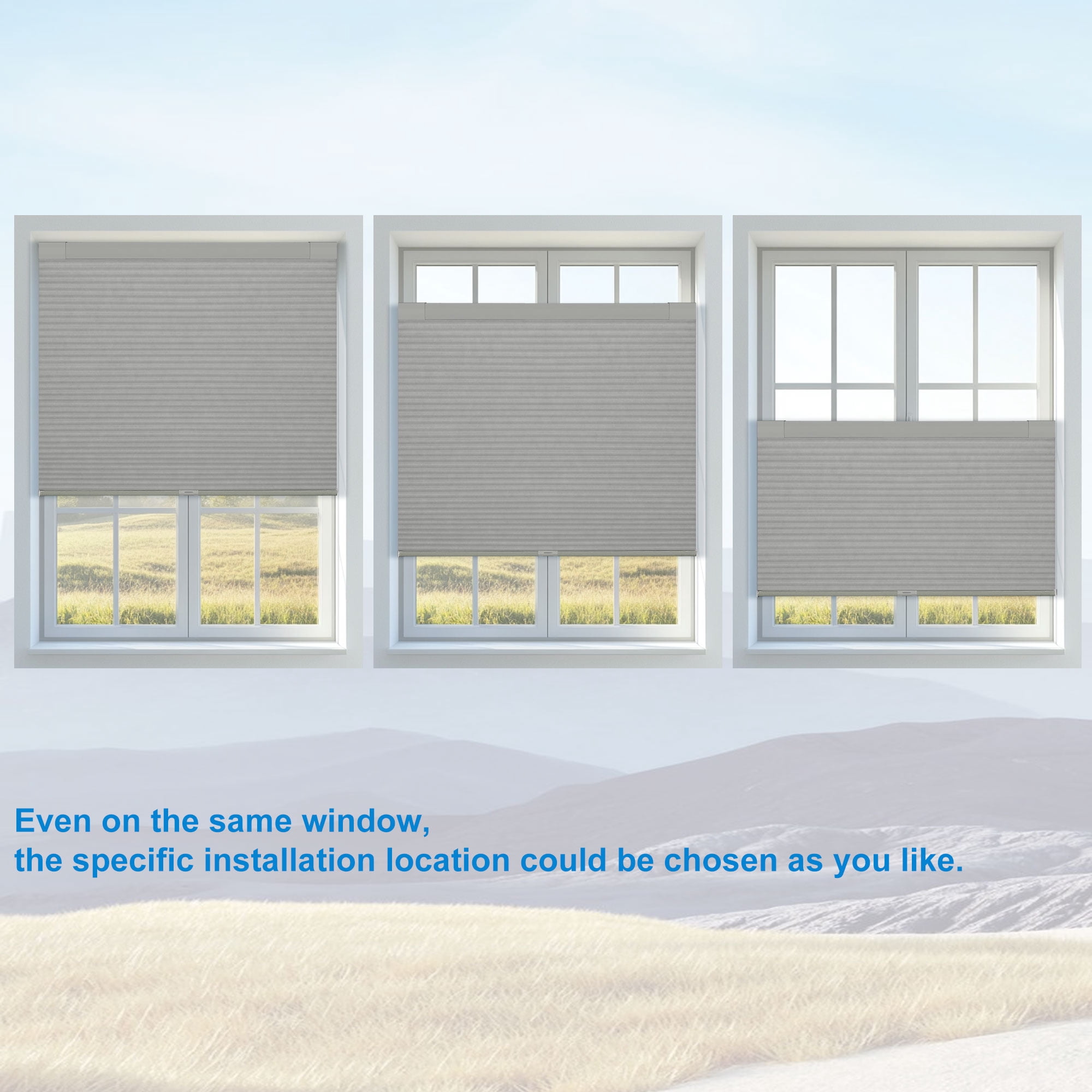 BERISSA Cordless Blackout No Drill Cellular Shades Thermal Insulated Easy Install No Tools Pull Down Honeycomb Blinds for indoor windows Bedroom Kitchen Apartment,34"W X 36"H,Gray