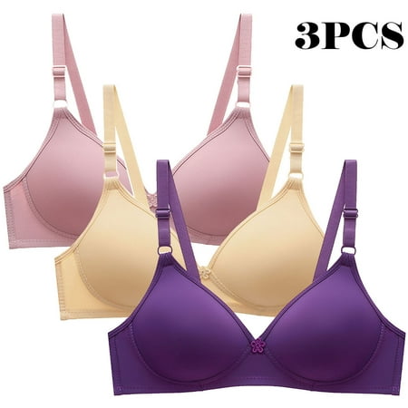 Dazajoo 3 PC V Neck Underwear Bras for Women Adjustable Straps Bralettes No Underwire Comfort Push Up Sleep Bra 2025 Womens Breathable Lightweight Underwear Prime Today Multicolor S