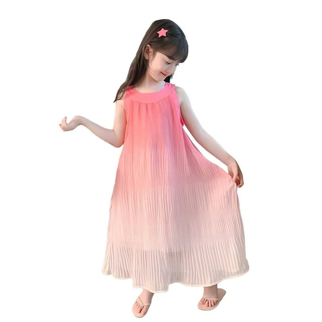 Toimothcn Robes pour Bébés Filles Sans Manches Décontractées Dégradé de Couleur Robe en Tulle Douce Respirante Robes d'Été Robe d'Été Adorable pour Filles