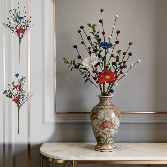 Nkmbld Patriotic Artificial Flower Red Blue White Fake Flowers 250th Anniversary Table Centerpiece Patriotic Decoration for Memorial Independence Day