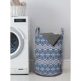 thumbnail image 3 of Ethnic Laundry Bag, Colorful Pattern Triangles Chevron Lilac Tones, Hamper Basket with Handles Drawstring Closure for Laundromats, 13" x 19", Mint Green Beige, by Ambesonne, 3 of 4