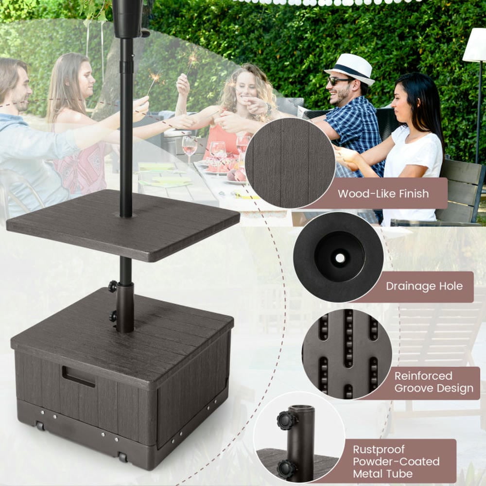 Barara King Umbrella Base, Umbrella Base Windproof, 175 LBS Outdoor Fillable Umbrella Base with Table Tray-Brown