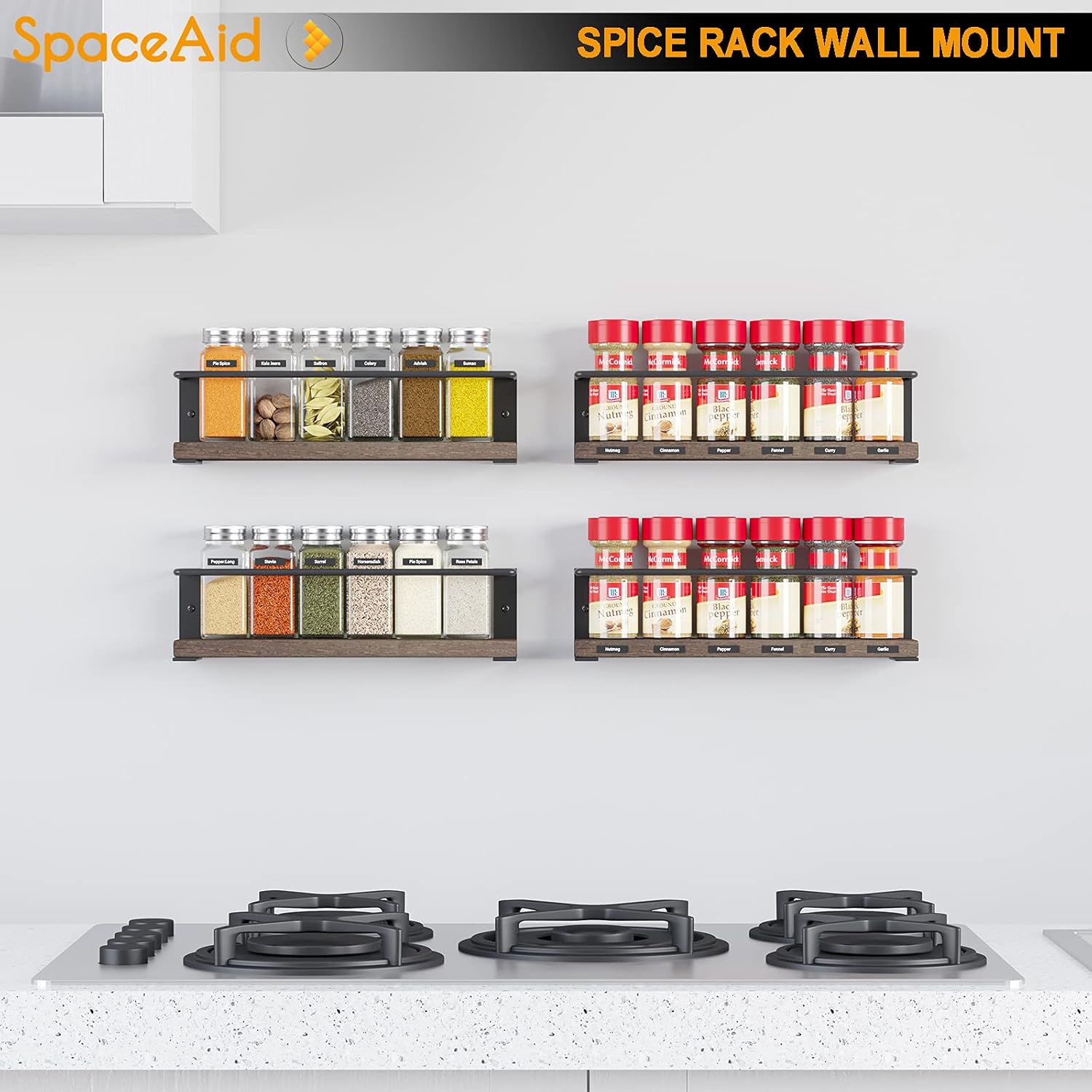 SpaceAid Spice Rack Organizer, 4-Pack, Wood and Metal photo 6