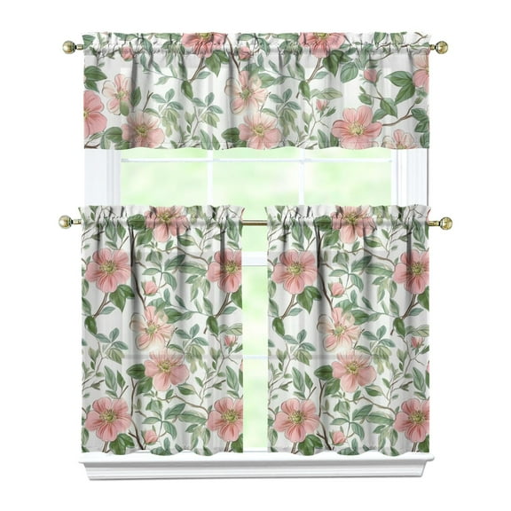 Vintage Country Curtains 36 Inch - 3 Panel Rustic Bloom Set with Bohemian Wildflowers, Rod Pocket Kitchen