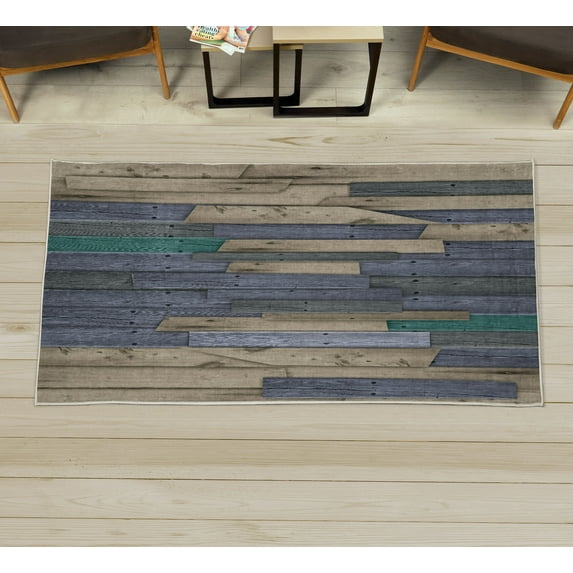 Rustic Decorative Rug, Grunge Wood Planks Barn House Door Nails Country Farm House Life Theme Layout, Quality Carpet for Bedroom Dorm and Living Room, 6 Sizes, Pale Purpleblue, by Ambesonne