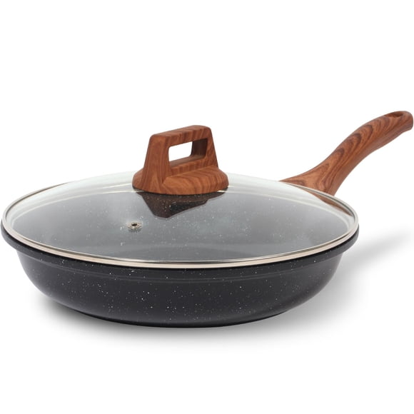 Sartén antiadherente de cerámica ESLITE LIFE con tapa, no tóxica, para tortillas de huevo, compatible con todo tipo de cocinas (gas, eléctricas e inducción), libre de PTFE y PFOA (negra, 20 cm con tap