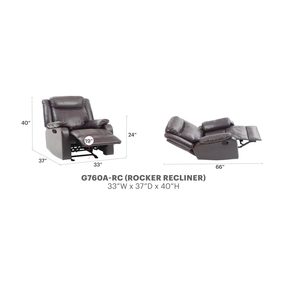 Glory Furniture Ward Rocker Recliner in Dark Brown Color