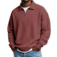 thumbnail image 3 of Quarter Zip Pullover Men 2026 Fall Winter Long Sleeve Plain Waffle Knit Lapel Collar Pullover Sweatshirt, 3 of 5