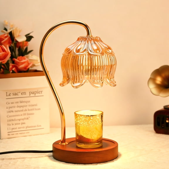 Hyindoor Flower Candle Warmer Lamp with Timer, Vintage Wax Melt Warmer for Scented Wax with 2 GU10 Bulbs, Birthday Gifts for Women, Mom Gifts Idea