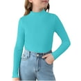 thumbnail image 4 of Ruyang Kids Girls Thermal Shirts Ruffle Neck Slim Fit Long Sleeve Base Layer Top Fall Winter Warm Plain Ribbed Sweater, 4 of 6