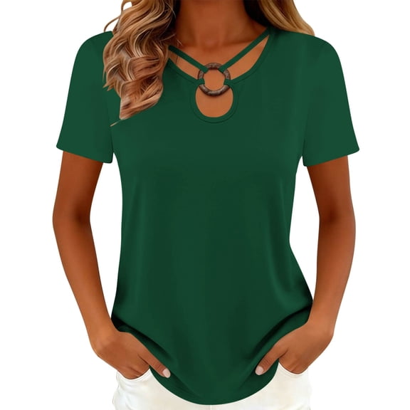 Edvintorg Womens Trendy Clothes Plus Size Lightweight Keyhole Neck Short Sleeve Cut Out Casual Shirts Women's Tops, Tees & Blouses Green M