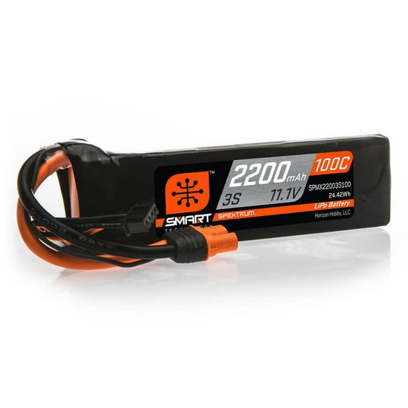SPMX22003S100 Spektrum 2200mAh 3S 11.1V 100C Smart LiPo Battery; IC3 SPMX22003S1