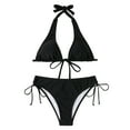 thumbnail image 4 of YWDJ Bikini Sets for Women Push Up Top Women's Solid Bikini Strap Bikini Deep V Split Swimsuit Black L, 4 of 9