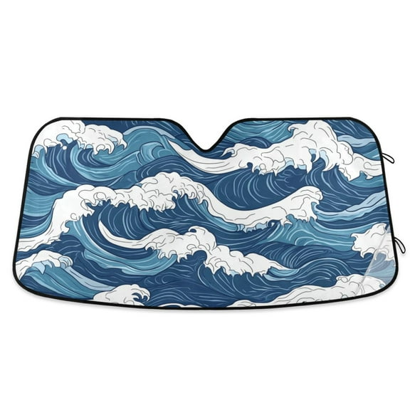 Japanese Style Waves Car Windshield Sun Shade Foldable Car Front Window Visor Heat and UV Protection 53x23.5