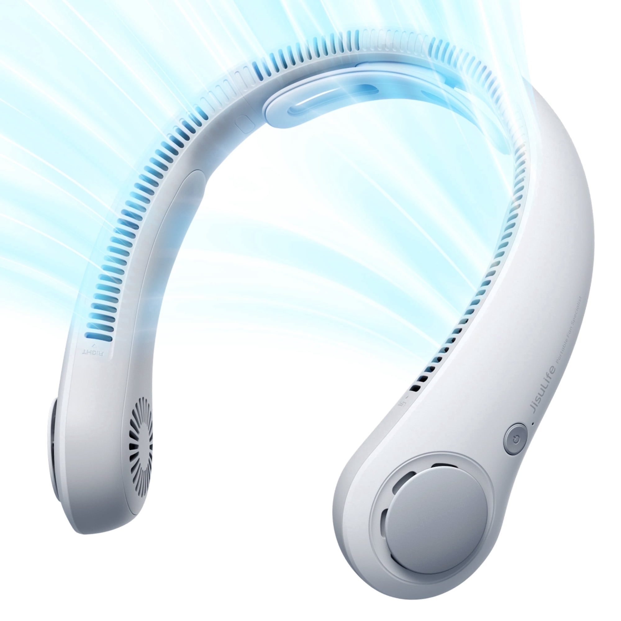 JISULIFE Portable Neck Fan 5-Speed 5000mAh Rechargeable, 16.5H Max Cooling, Ergonomic Neck Support Hands-Free Bladeless Hand Held Fans