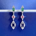 thumbnail image 2 of Vintage 925 Sterling Silver Lab Sapphire Ruby Emerald High Carbon Diamonds Gemstone Dangle Earrings Studs Fine Jewelry, 2 of 6