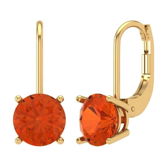Clara Pucci 3 ct Brilliant Round Cut Drop Dangle VVS1 Genuine Conflict free Red Zircon Solid 18K Yellow Gold Designer Everyday Earrings Lever Back