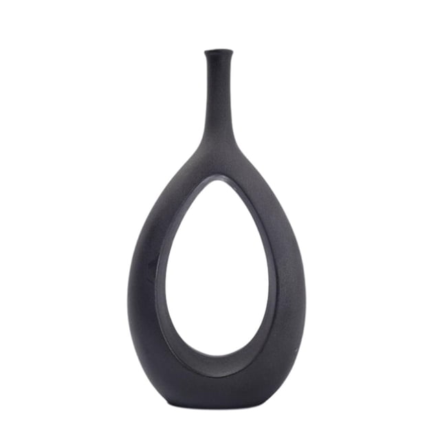 Jarrón hueco de cerámica geométrica nórdica, maceta, accesorio para fotos, boda, sala de estar negro alto