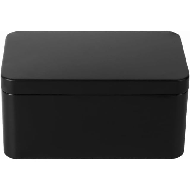 Angoily Rectangular Tin Box Metal Tin Box with Lids, Metal Empty Box Container Portable Tea Storage Containers for Tea Candy Candle Jewelry, Black (13x8x6cm)
