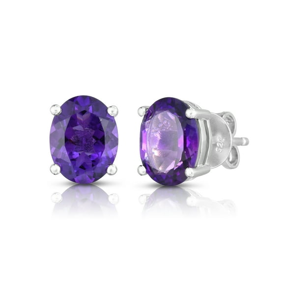 Sterling Silver Genuine Amethyst Oval Earrings