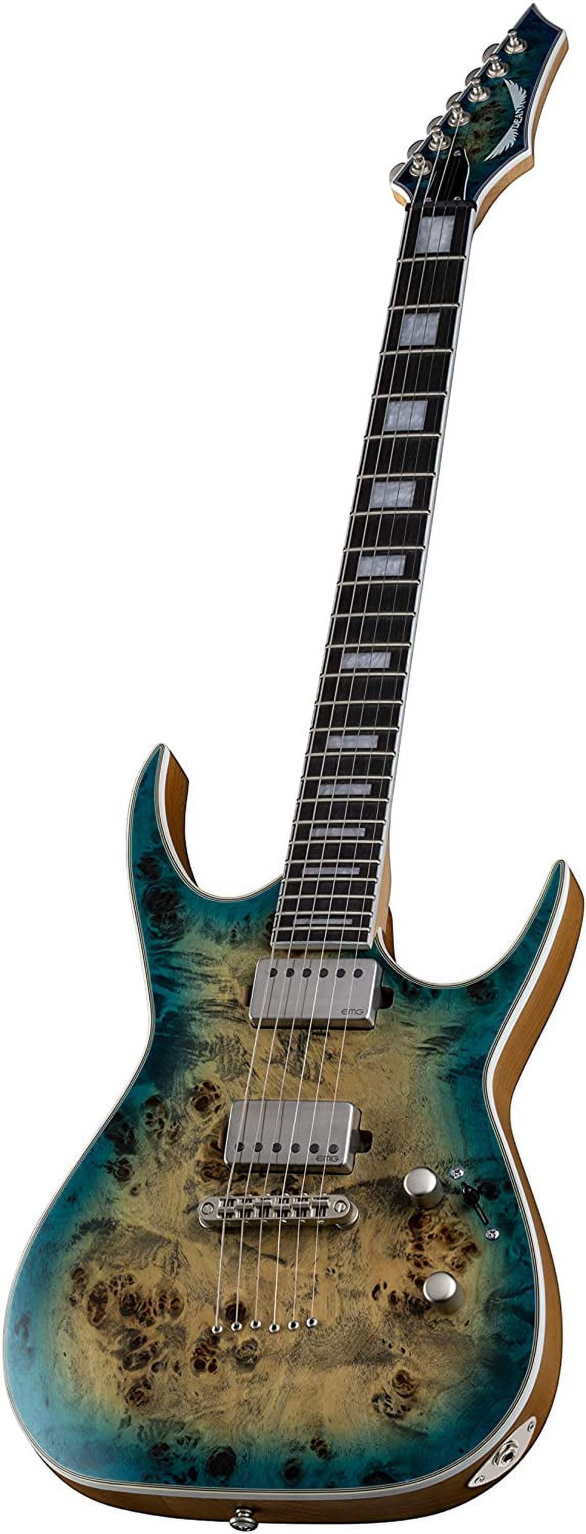 Dean Exile Select Burled Poplar Top Guitar in Satin Turquoise Burst