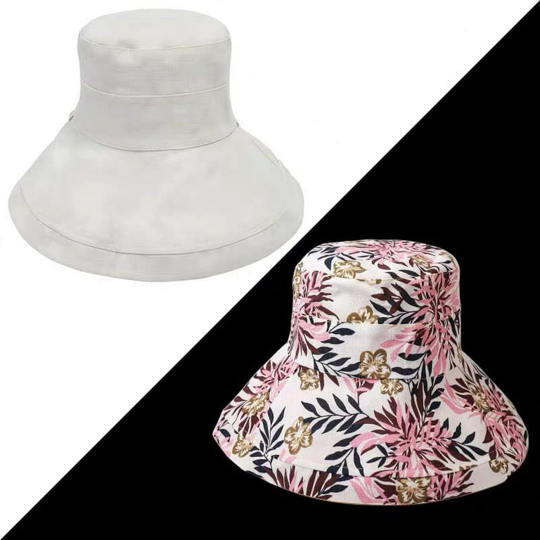 Wide Brim Cotton Summer Hat,Women's Packable Reversible Floral Bucket Hat  Sun Protection Beach Cap Floppy Sun Hats