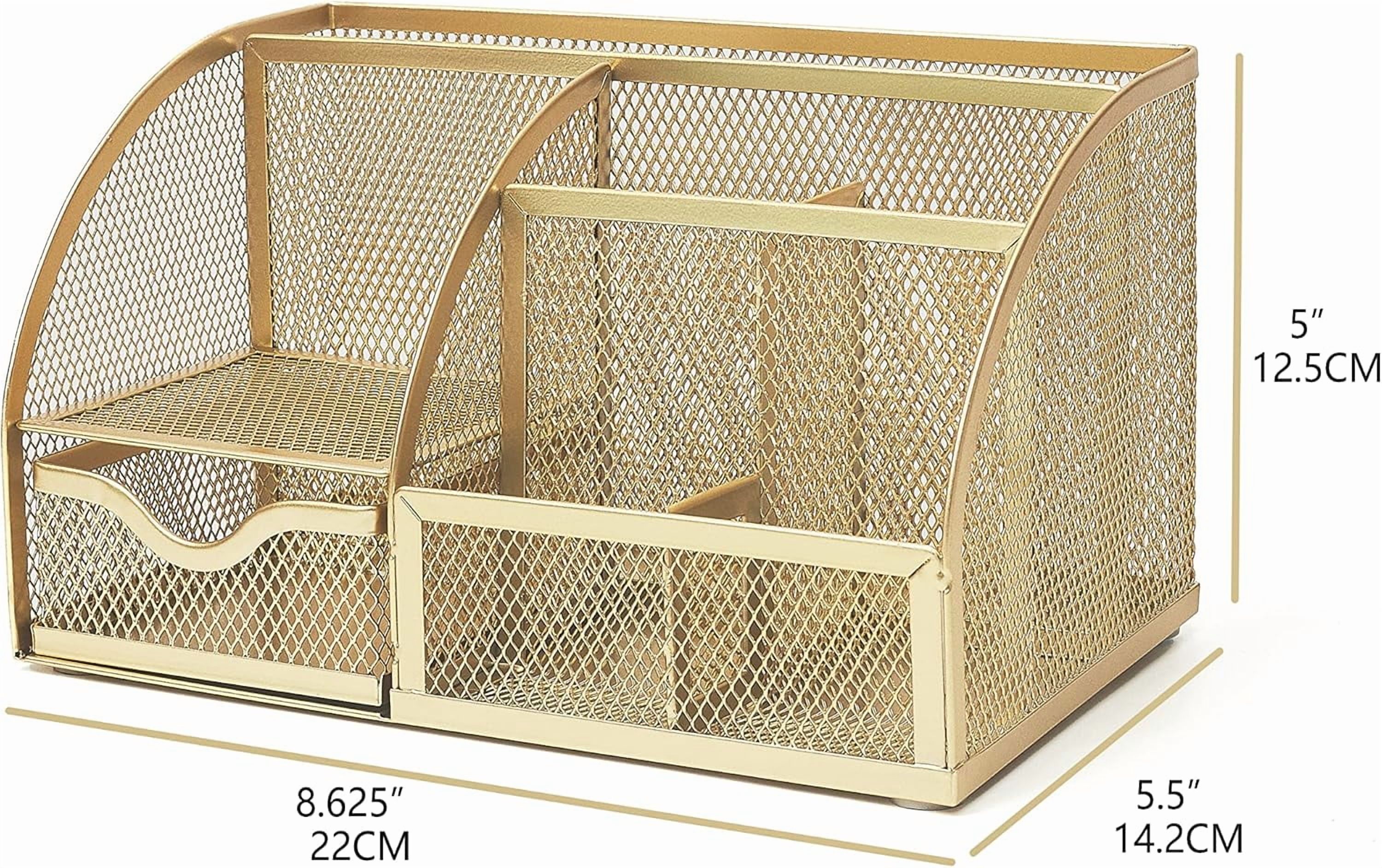 Mesh Desk Organizer Office with 7 Compartments + Drawer/Desk Tidy Candy/Pen Holder/Multifunctional Organizer