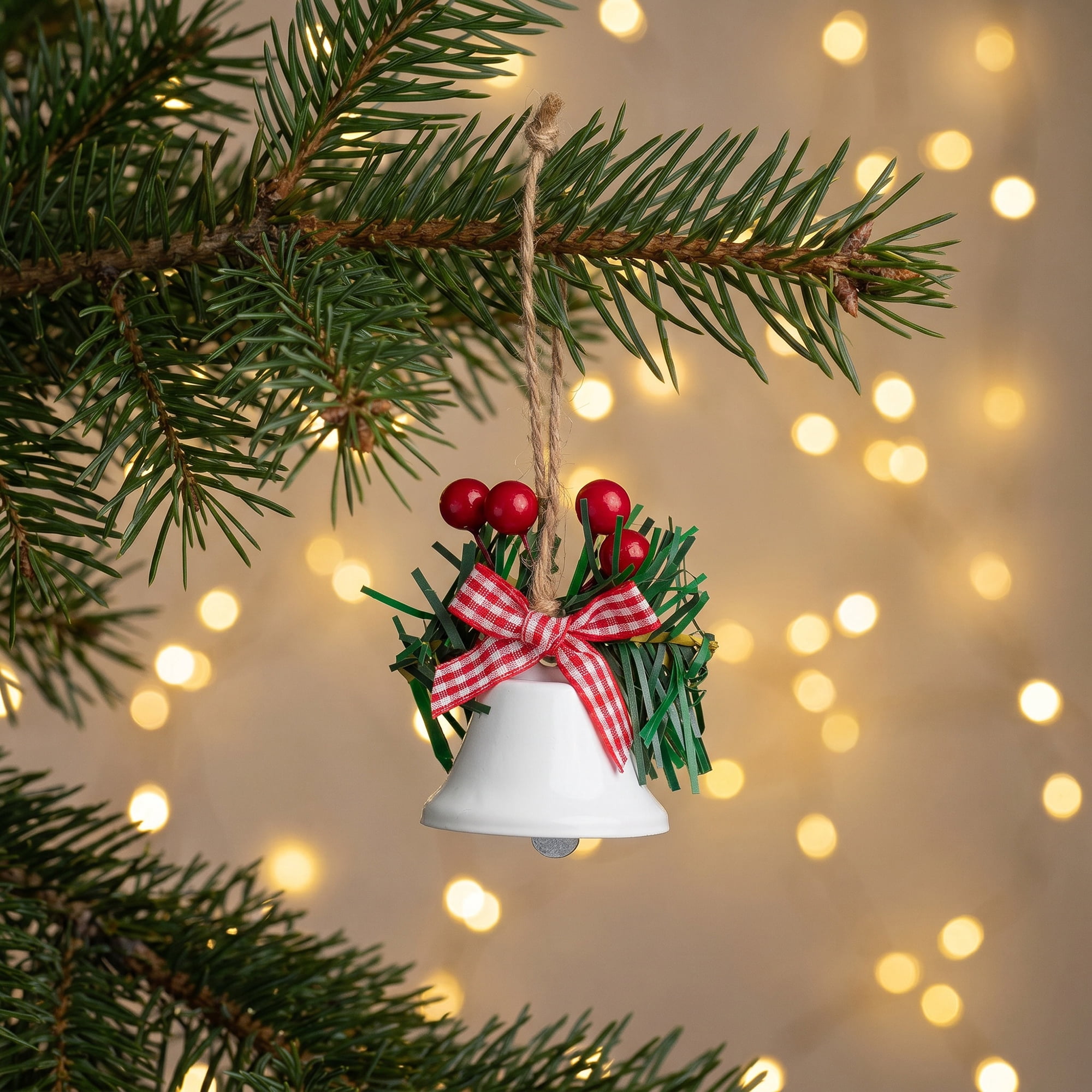 Unique Bargains 10Pcs Christmas Ornaments Rustic Iron Bells White 1.8"L x 1.8"W x 5.3"H