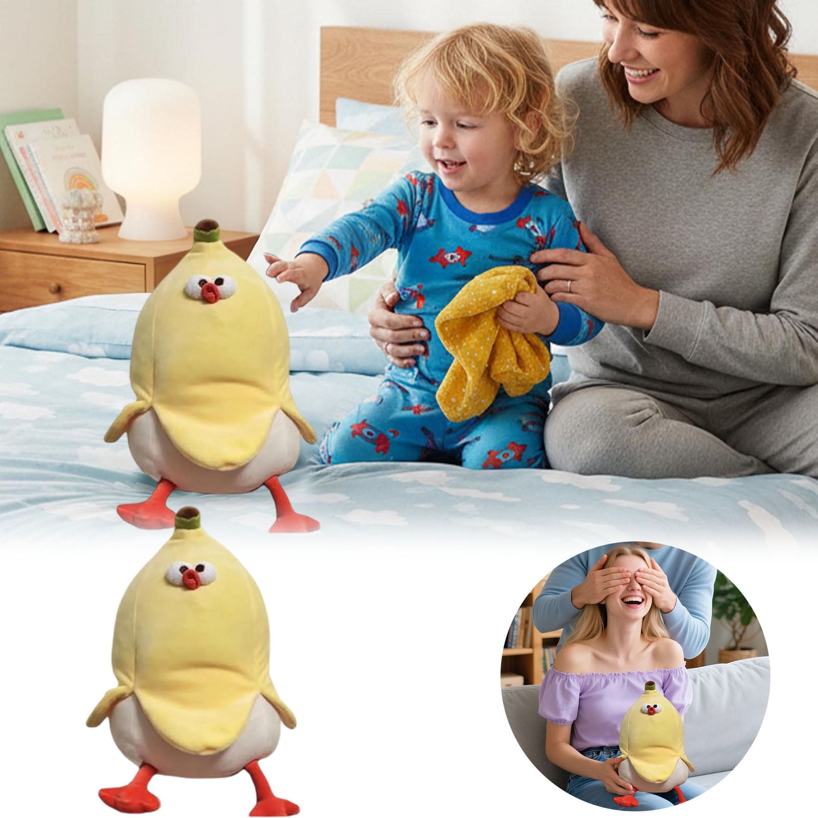 Dundun Chicken Banana Plush Cute Food Theme Stuffed Animal Soft Huggable Toy(Yellow-15In)