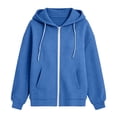 thumbnail image 6 of Qulqfy Hoodies for Women Waffle Knit Winter Fall Blue Casual Hooded Lightweight Drawstring Loose Zip Up Long Sleeve Track Jackets with Pockets M, 6 of 6