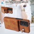 thumbnail image 6 of for Samsung Galaxy A53 5G PU Leather Back + TPU Frame Rugged Case, Classic 360 Rotating Ring Kickstand Card Slots Shoulder Strap Drop Protective Slim Fit Shockproof Phone Case Cover, Brown, 6 of 12