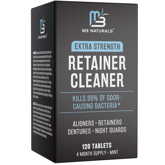 M3 Naturals Retainer Cleaner, Denture Cleaning Tablets for Odors, Stains, and Plaque, 120 Count