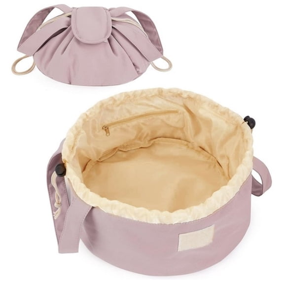 Barrel Drawstring Makeup Bag Pink Large Cosmetic Bag Make up Bags Toiletry Bag Travel Bags for Toiletries Organizer for Women Gift for Teen Girls (Dusty Rose)
