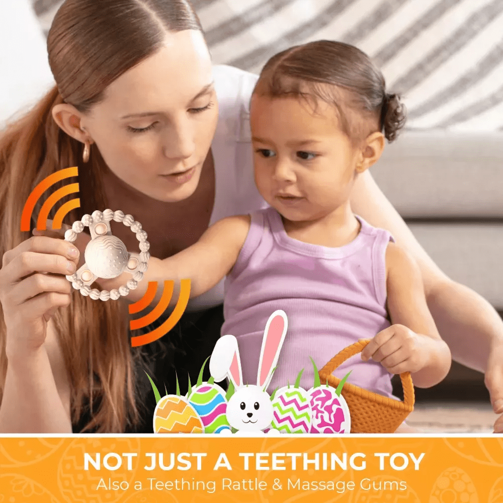 Easter Baby Plush and Teether Playset, Includes Bunny, Carrot, Chicken, Rattle Egg & Basket, Perfect Sensory and Decorative Gift for Babies & Newborns