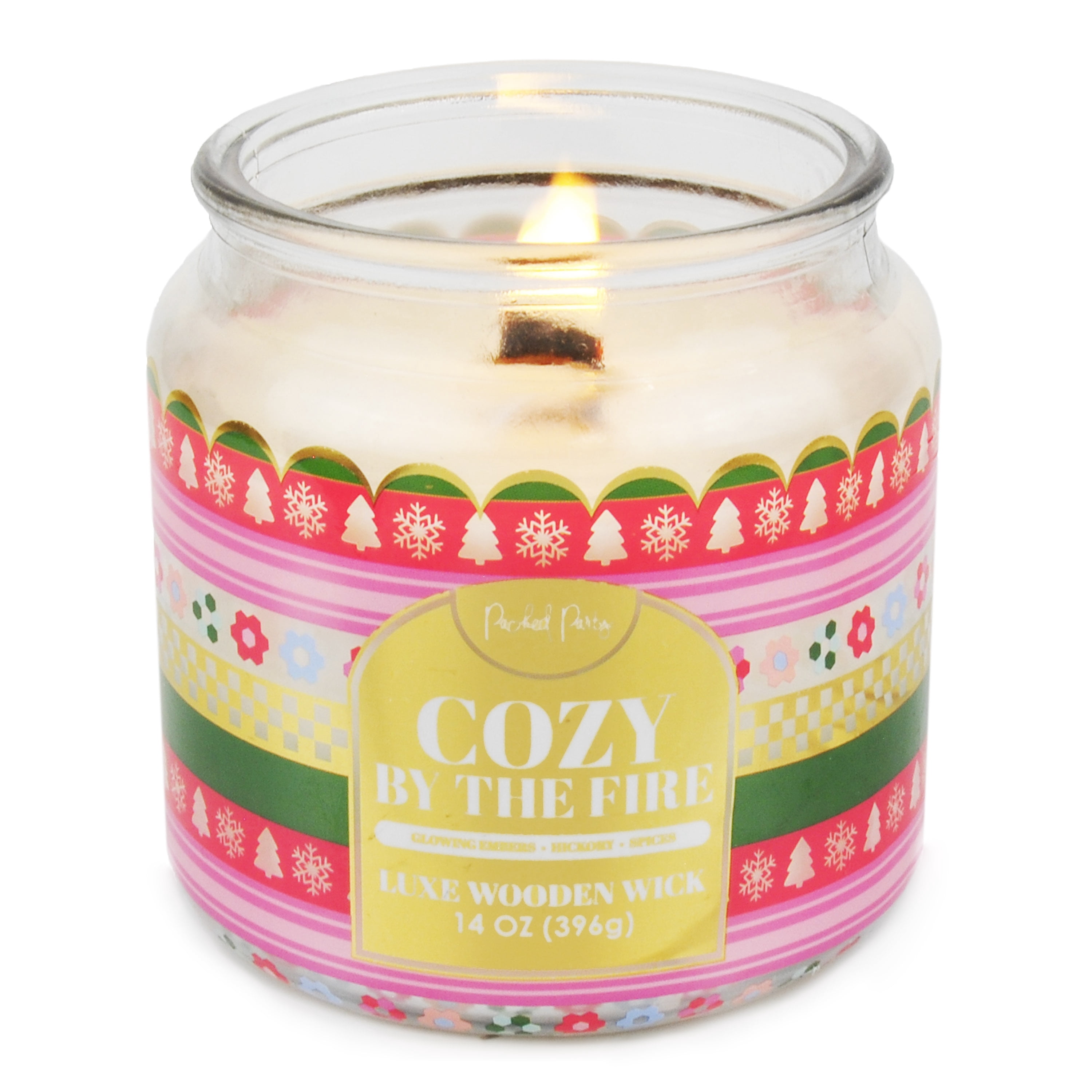 Packed Party Cozy By The Fire Candle with Wood Wick, 14-Ounce