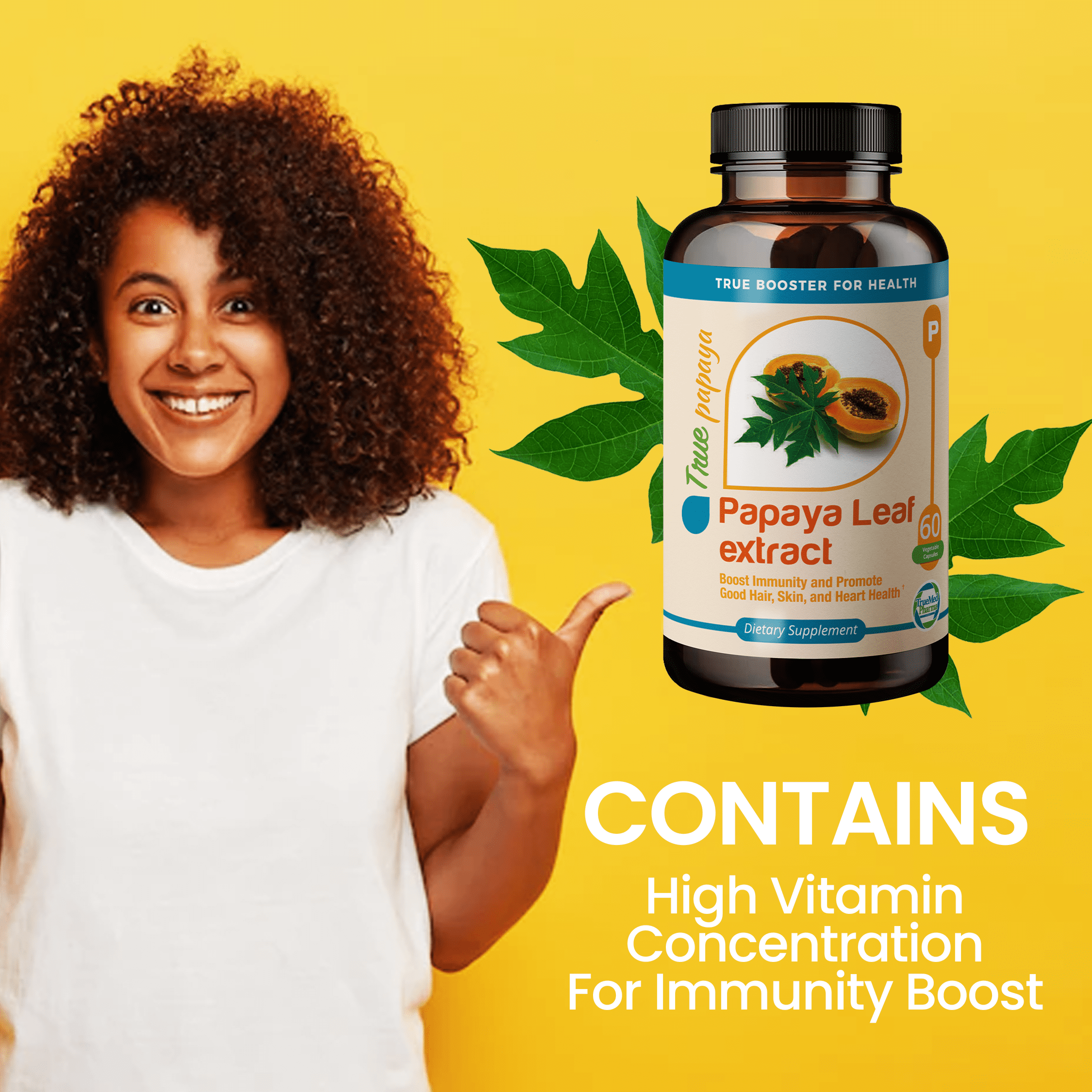 Buy TrueMed Papaya Leaf Extract Support for Blood Platelet Bone Marrow Immunity Good Hair Heart