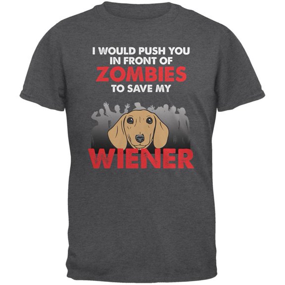 I Would Push You Zombies Weiner Dark Heather Adult T-Shirt - 2X-Large