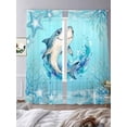 thumbnail image 3 of Summer Marine Life Sheer Curtains 2 Panels Set Cartoon Sharks Watercolor Blue Starfish Corals Sheer Window Curtains Light Filtering Rod Pocket Voile Drapes for Bedroom Living Room 52"X108", 3 of 9