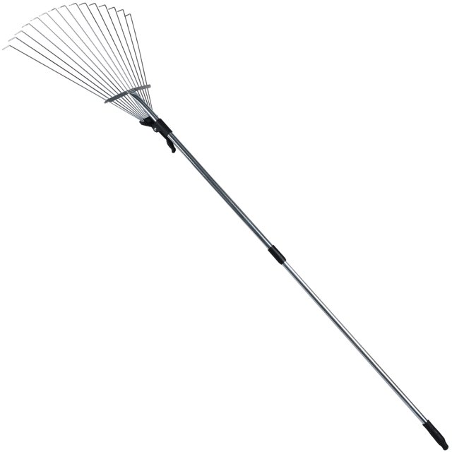 LONGRV Metal Leaf Rake , Garden Rake with Stainless Steel Handle for Shrub Collection