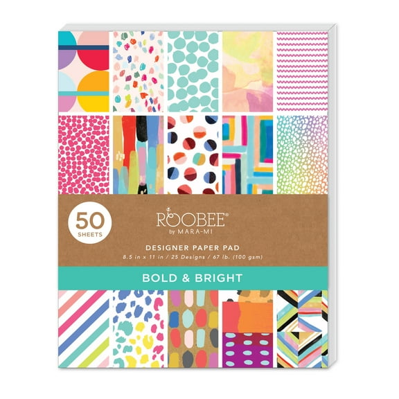 Roobee by Mara Mi Bold Multicolor Glitter Scrapbook Paper, 50 Sheets, 25 Designs