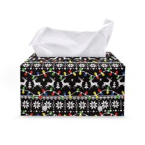 POLERO Rectangle Tissue Box Cover, Waterproof Pu Leather Car Tissue Holder with Bottom Buckle Happy Christmas Reindeer Napkin Holder Organizer for Bathroom, Bedroom, Hotel, 9.7"X5.2"X5.1"