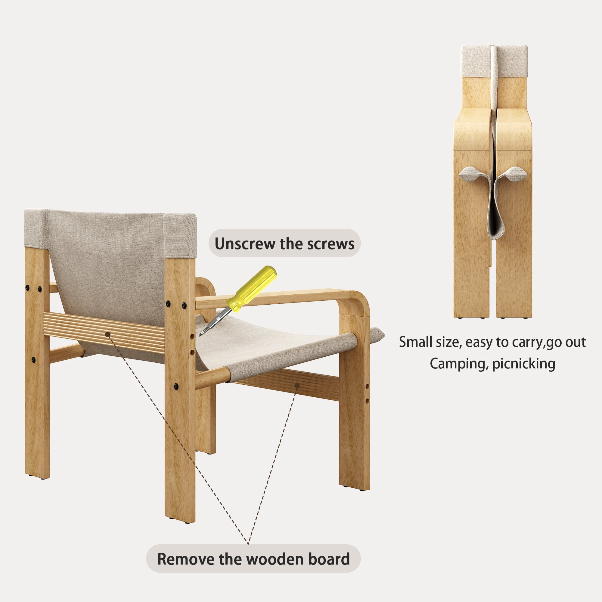 Aukfa Modern Accent Chair Set for 2, Detachable and Washable Armchair with Wide Armrest, Beige