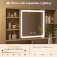 thumbnail image 5 of Makeup Vanity Desk with Lights,Vanity Table with 53" Fluted Sliding Mirror, Glass Top Vanity with Drawers & RGB Glass Cabinets,Dressing Table with Adjustable Shelves & Power Outlet for Bedroom,Oak, 5 of 9