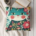 thumbnail image 3 of Cat Throw Pillow Cushion Cover, Surrounded by Inspirational Folk Theme, Decorative Square Accent Pillo Multicolor Seafoam, 3 of 5