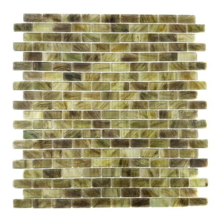Abolos- Amber 0.63" x 1.25" Glass Mosaic Tile in Brown/Green (1SHEET / 1.12SQFT)