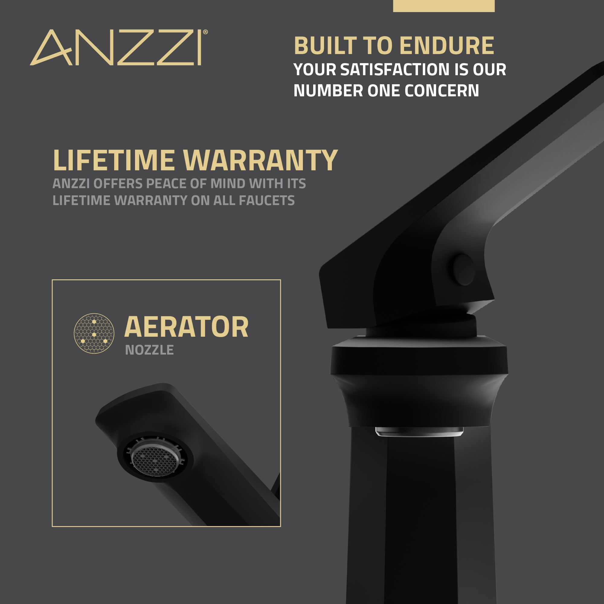 ANZZI Single Handle Single Hole Bathroom Faucet With Pop-up Drain in Matte Black