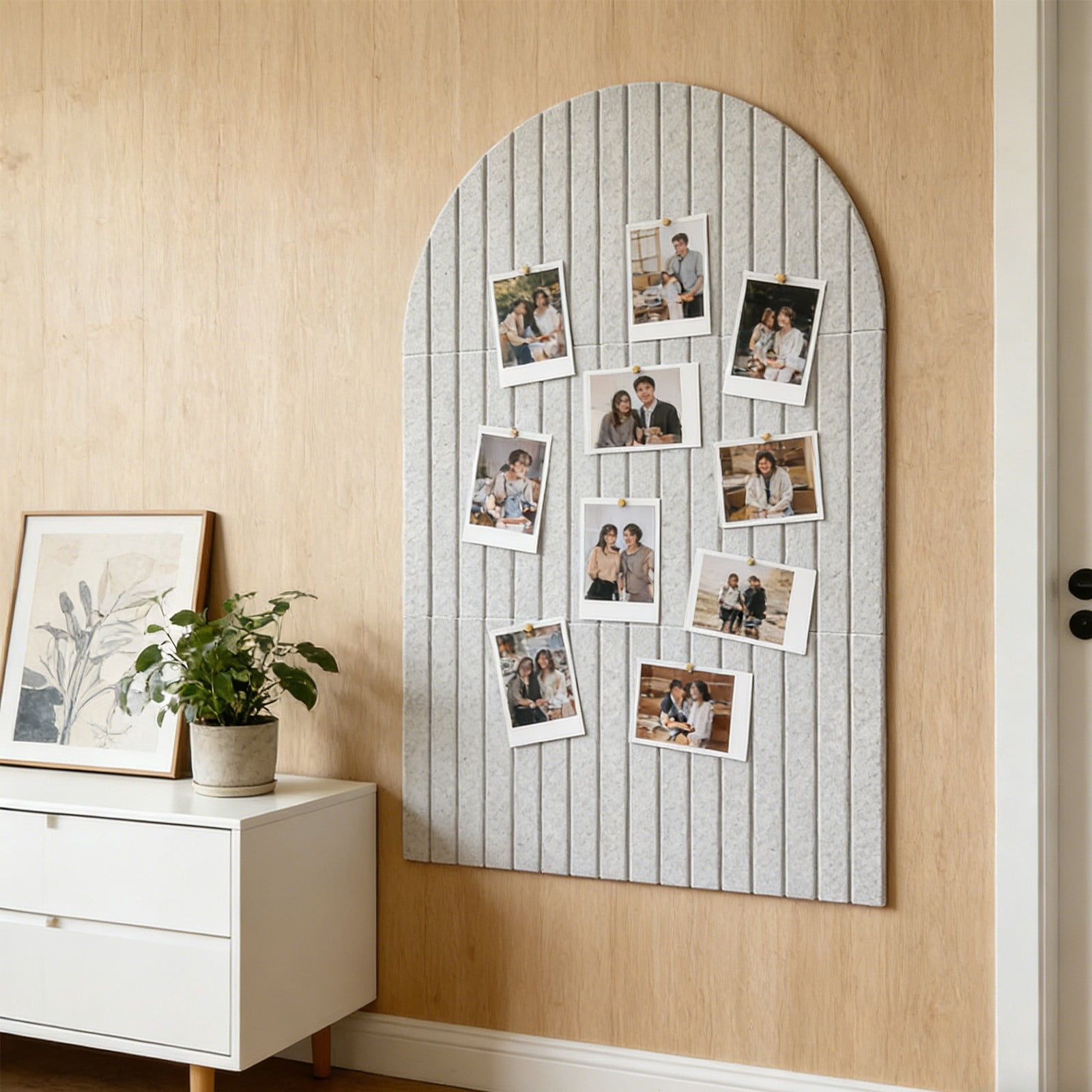 Updated Large Felt Bulletin Board, 35.43x23.62in Cork Board Alternative, 6 Customizable Adhesive Tiles, Perfect to Display Your Photos, Arched White