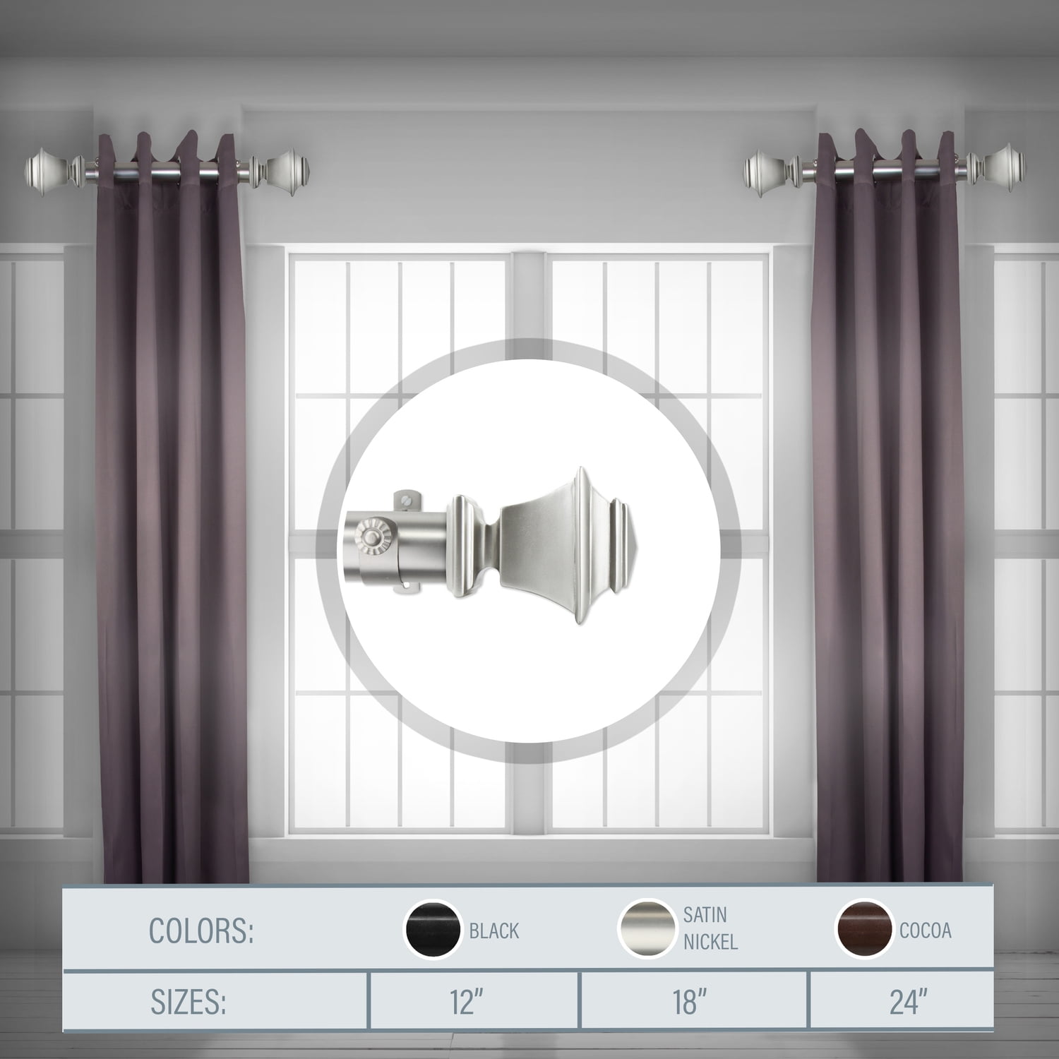 Steel Curtain Rods Set of 2 - 18 Inch Window Curtain Rods with Resin Finials