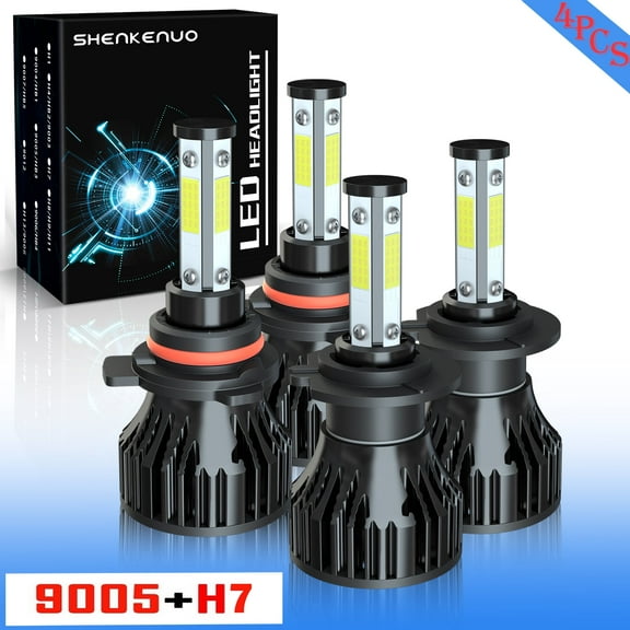 4-Side 9005 H7 High/Low Beam Headlights for Mazda CX-7 2007-2012 6000K White,4pc