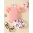 thumbnail image 2 of nvzhuang Baby Girls Summer Outfit Short Sleeve Romper + Ruffle Shorts +Headband Set Newborn Clothes, 2 of 9